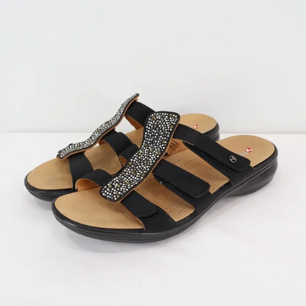 Revere Women's Catalina Onyx Black Leather Slip On Sandal Size 8